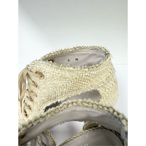 Stuart Weitzman Woven Gladiator Lace Up Sandals Heels Textured Cutout Ivory 6 - Picture 2 of 7